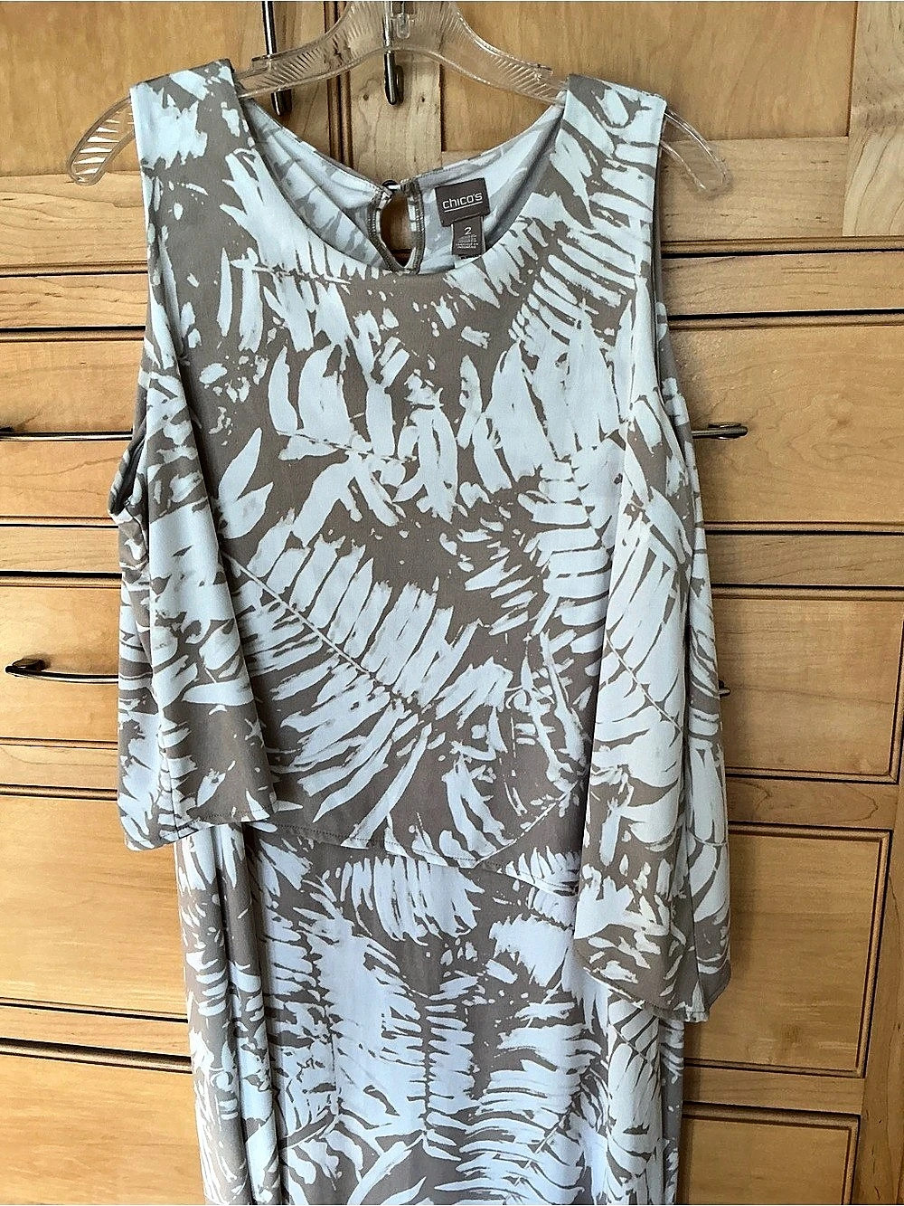 Chico's Abstract Print Maxi Dress tan/white Size 2 (12) Like New
